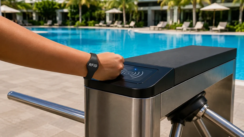 control-accesos-piscina-pulsera-rfid-torno
